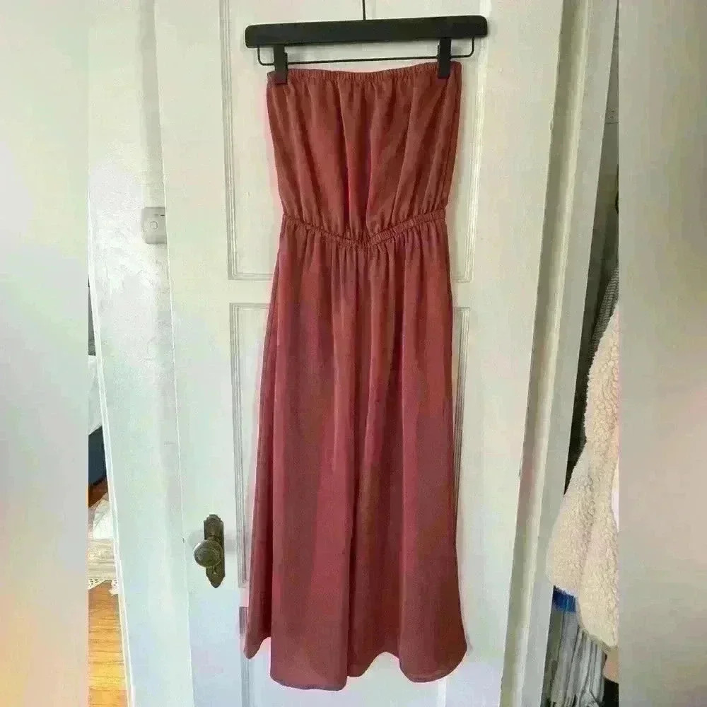 Urban Outfitters Jewel Tone Red Pink Strapless Jumpsuit Size XS